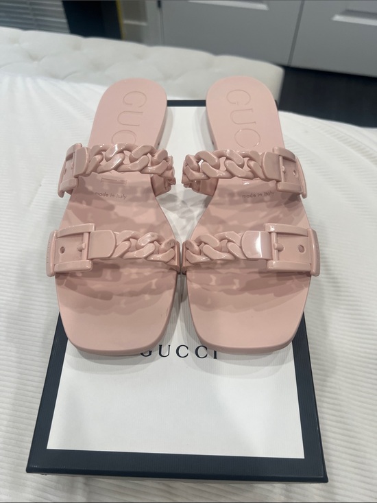 Gucci Shoes - Gucci Pink Chain-Buckle Slide Sandals WORN 1 TIME